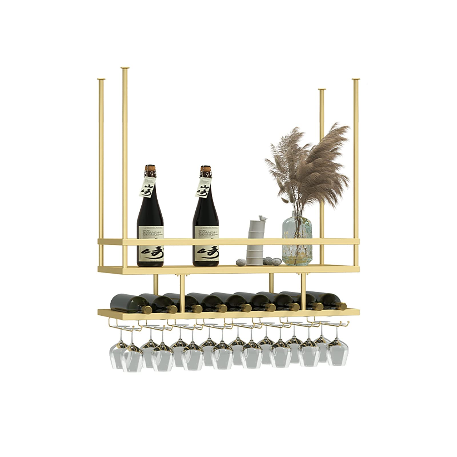 Étagère de plafond réglable DASHADAO à 2 couches en bois pour bouteilles de vin
