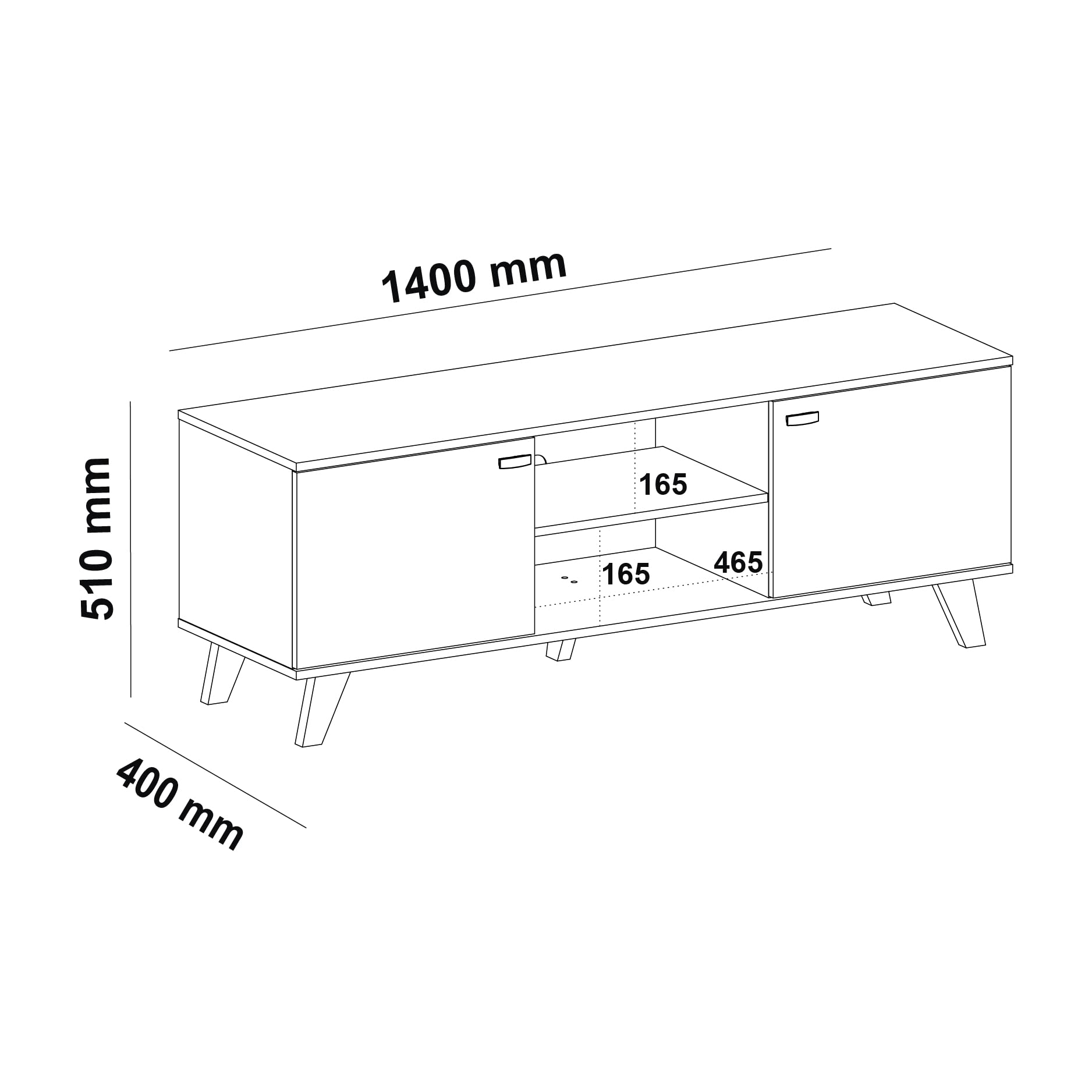 MOMMA HOME Mueble TV, Mueble de Salón Moderno, Mesa de televisión 2 Puertas y Baldas centrales, Acabado en Roble y Blanco, Patas de Madera, QUIATUR, 140 cm L x 51 cm A x 40 cm F.