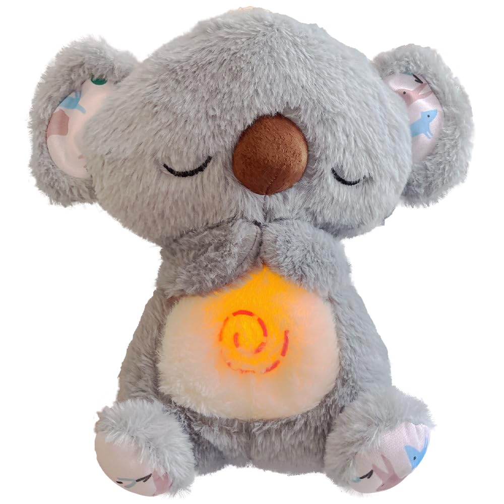 Anxiety Relief Koala, Soothing Breathing Koala Anxiety Relief Bear with Light and Music Breathing Koala Plush Toy Portable Plush Rest Koala Calming Sleep with Rhythmic Breathing Motion for Baby (Grey)