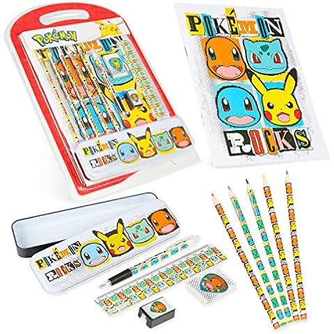 Pokemon Schreibwaren Kinder Set mit Federmäppchen Stifte Notizbuch Set Jungen Mädchen Schulbedarf Cover