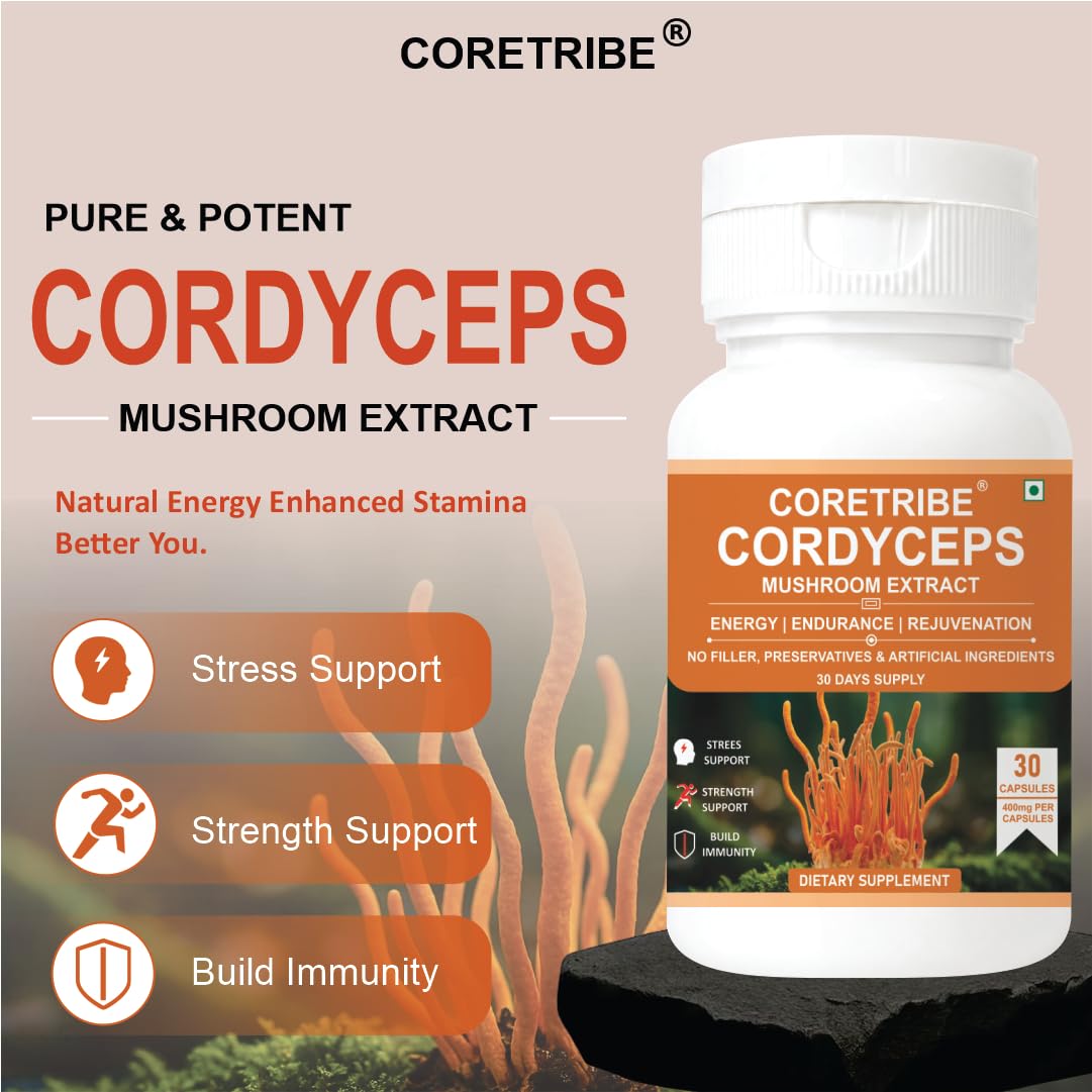 Coretribe® Cordyceps Militaris Mushroom Extract Capsules |Strength|Focus, Superfood Supplement,| Vegan, Non-GMO, 30 Count .for Optimal Health Benefits, 100% Authentic Cordyceps Easy-to-Swallow — Amazon image 3