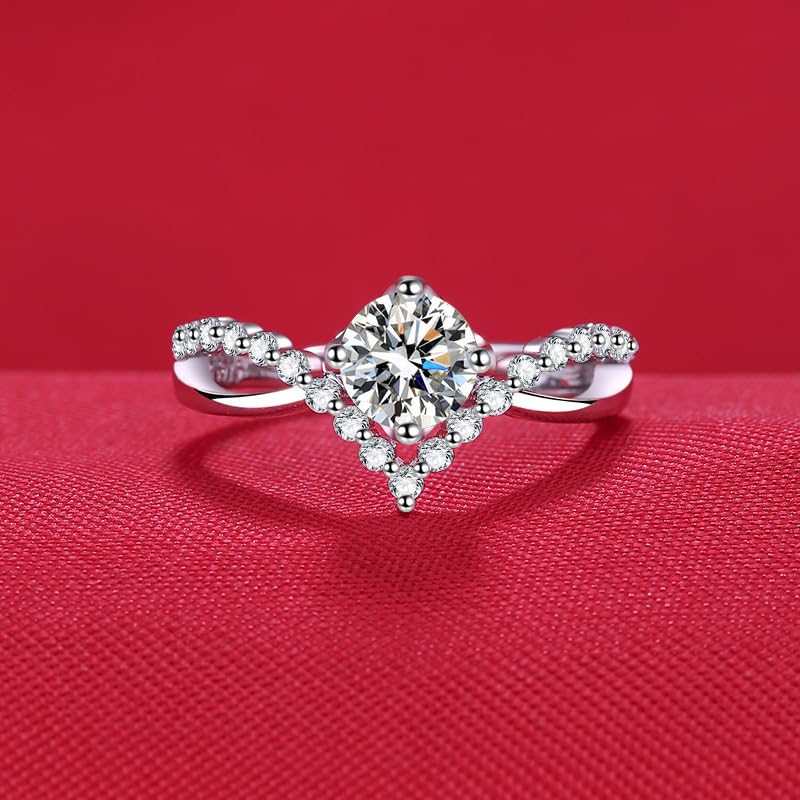 Sdouefos 2PCS Moissanite Crowned Love Couple Ring Lover Matching Couple Rings for Him and Her Set, Adjustable S925 Silver Romantic Heart Design, Moissanite Wedding Ring Sets2