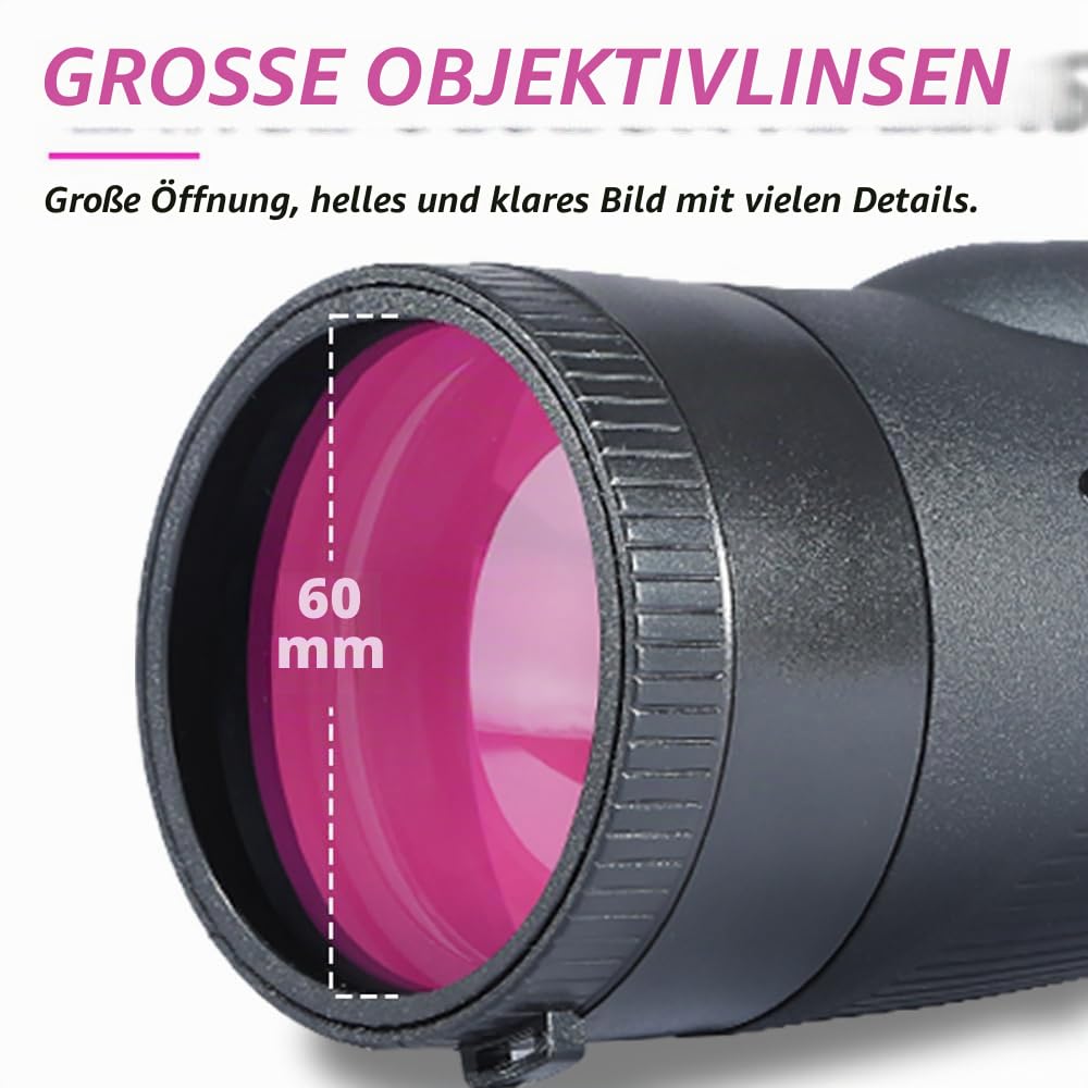 Monokular Teleskop 12-36X60 ED Zoom Monokulare（24MM Okular + 60MM Objektivund） Wasserdicht mit BAK4 Prisma & FMC Linse with Adapter and Tripod für Klettern Ballspiele Wildtierbeobachtung