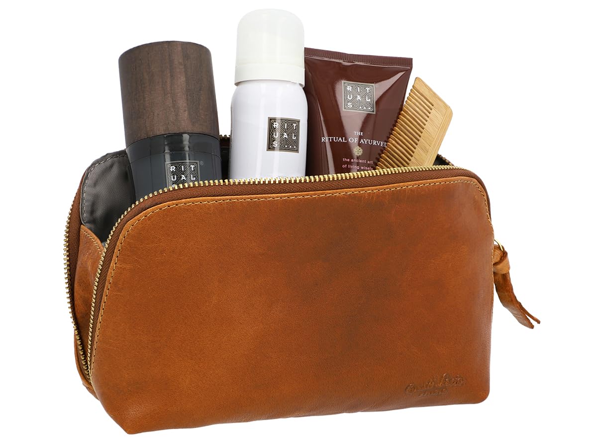 Gusti Leder Trousse De Toilette pour Femmes Eli – Trousse À Cosmétiques Compacte en Cuir De Buffle De Haute Qualité – Trousse De Beauté Marron pour Les Voyages Et Le Quotidien