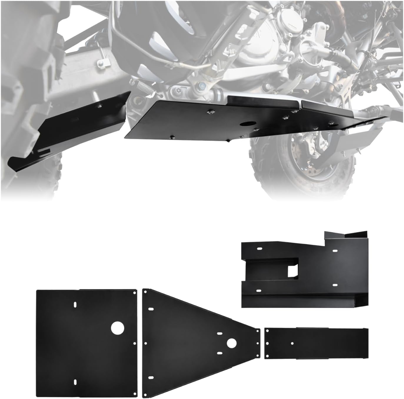 Aluminum Chassis Glide & Swing Arm Skid Plate Guard Protector Kit for Yamaha Raptor 700 700R 2006-2025 Accessories, Black Combined Full Chassis Skid Plate