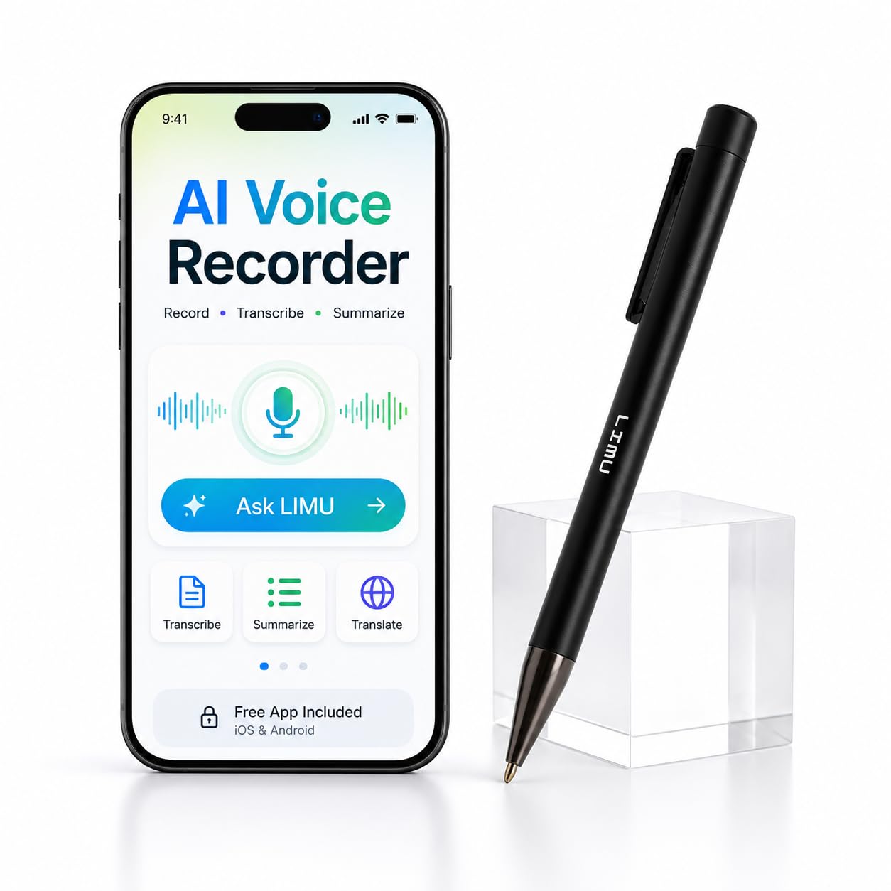 LIMU AI Note-Taking Pen with App Control, 64GB Voice Recorder