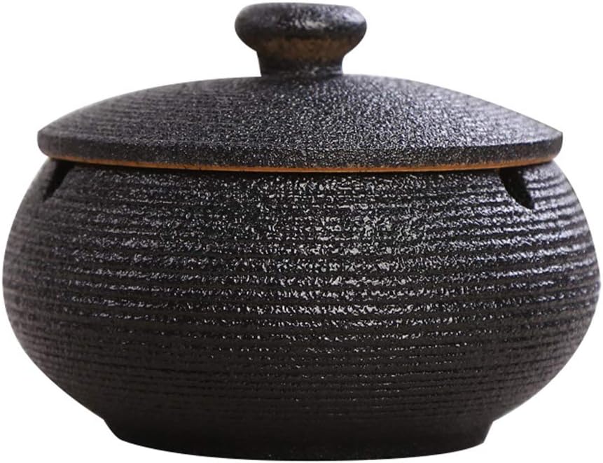 Ashtray with Lids,Desktop Ash Tray for Office Decoration,Windproof Ashtray,Cigarette Ashtray for Outdoor and Terrace(Black)