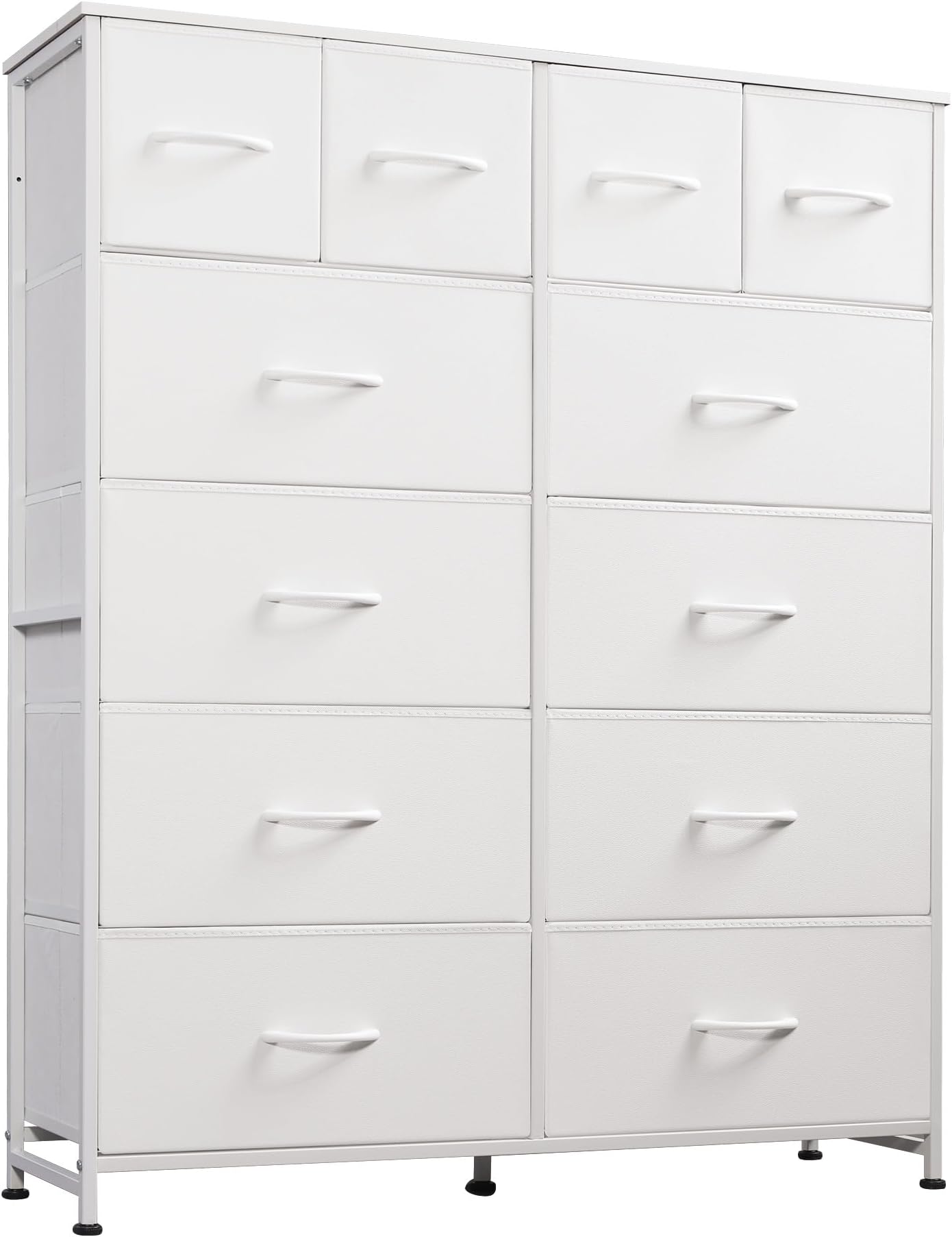 WLIVE Storage Organizer Unit with 12 Fabric Bins, Storage Drawers Organizer with Steel Frame, Tall Storage Tower Organizaton for Living Room, Hallway, Office, White