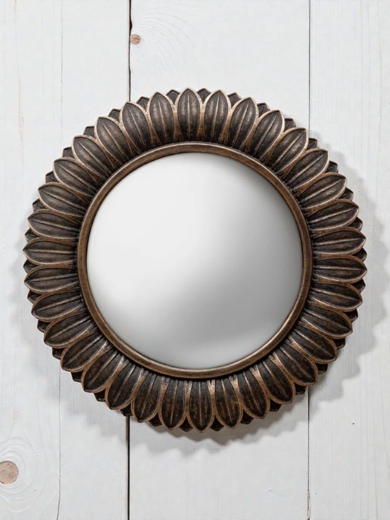 Générique Miroir Mural, Convexe, Décoratif, Feuilles en Bronze, 23 cm de Diamètre, avec Support de Fixation, Belle Fabrication