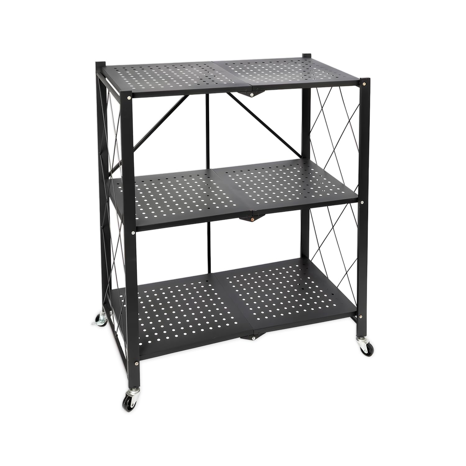 Avilia - Scaffale Richiudibile 3 Ripiani in Metallo Verniciato Nero, Stile Industriale Moderno, Pieghevole Senza Viti, Ideale per Casa, Ufficio, Cucina e Garage