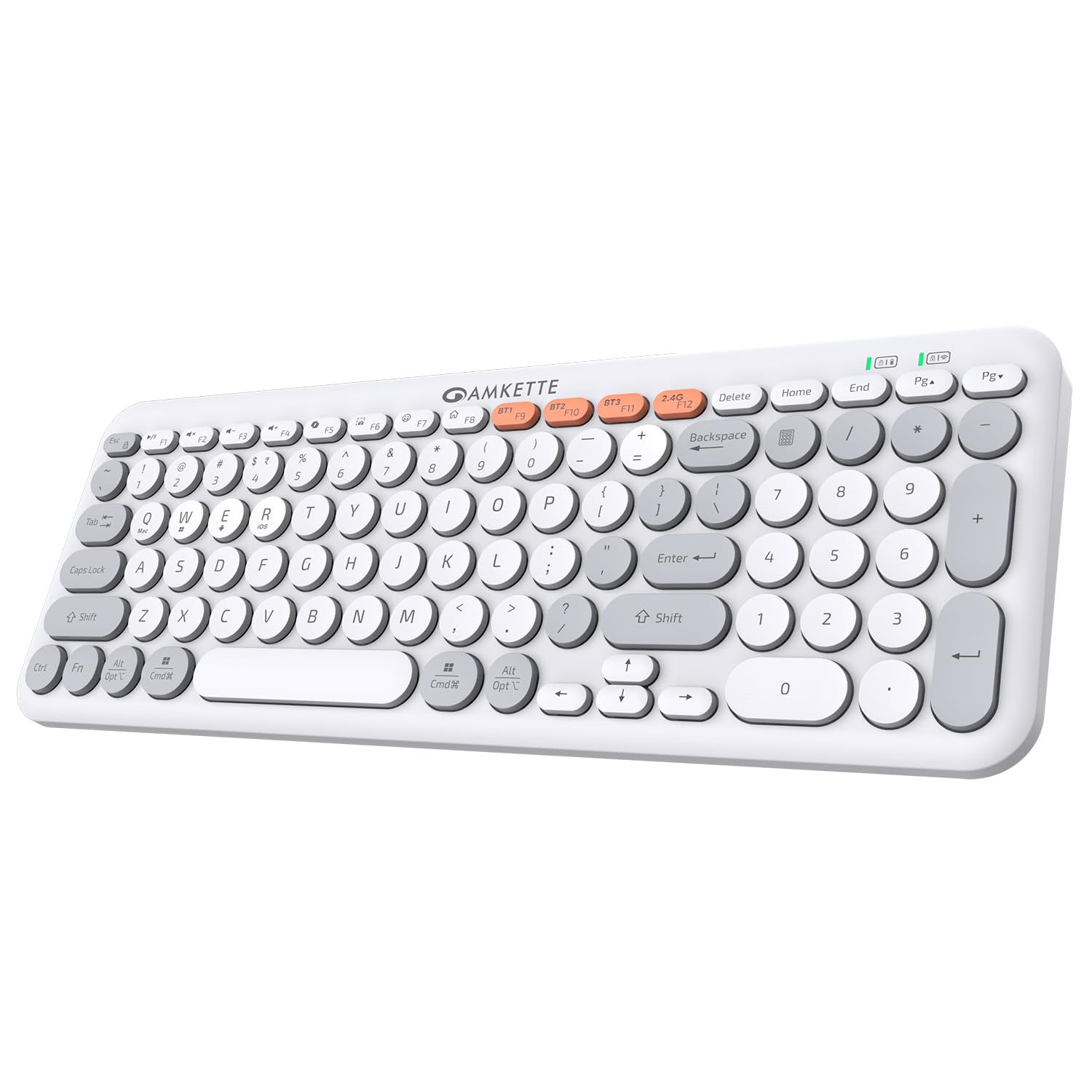 Amkette Optimus Bluetooth XL 4 in 1 Wireless Keyboard/Bluetooth Keyboard | 2.4GHz + 3X BT Connectivity | Full-Size Ergonomic Design | Multi-OS Compatible | Retro Pop Silent Membrane Keys (White)-picture-20