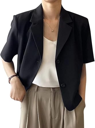 Amazon.com: Blazer corto con cuello de solapa para mujer, manga corta,  casual, de trabajo, talla XS a la 2XL : Ropa, Zapatos y Joyería