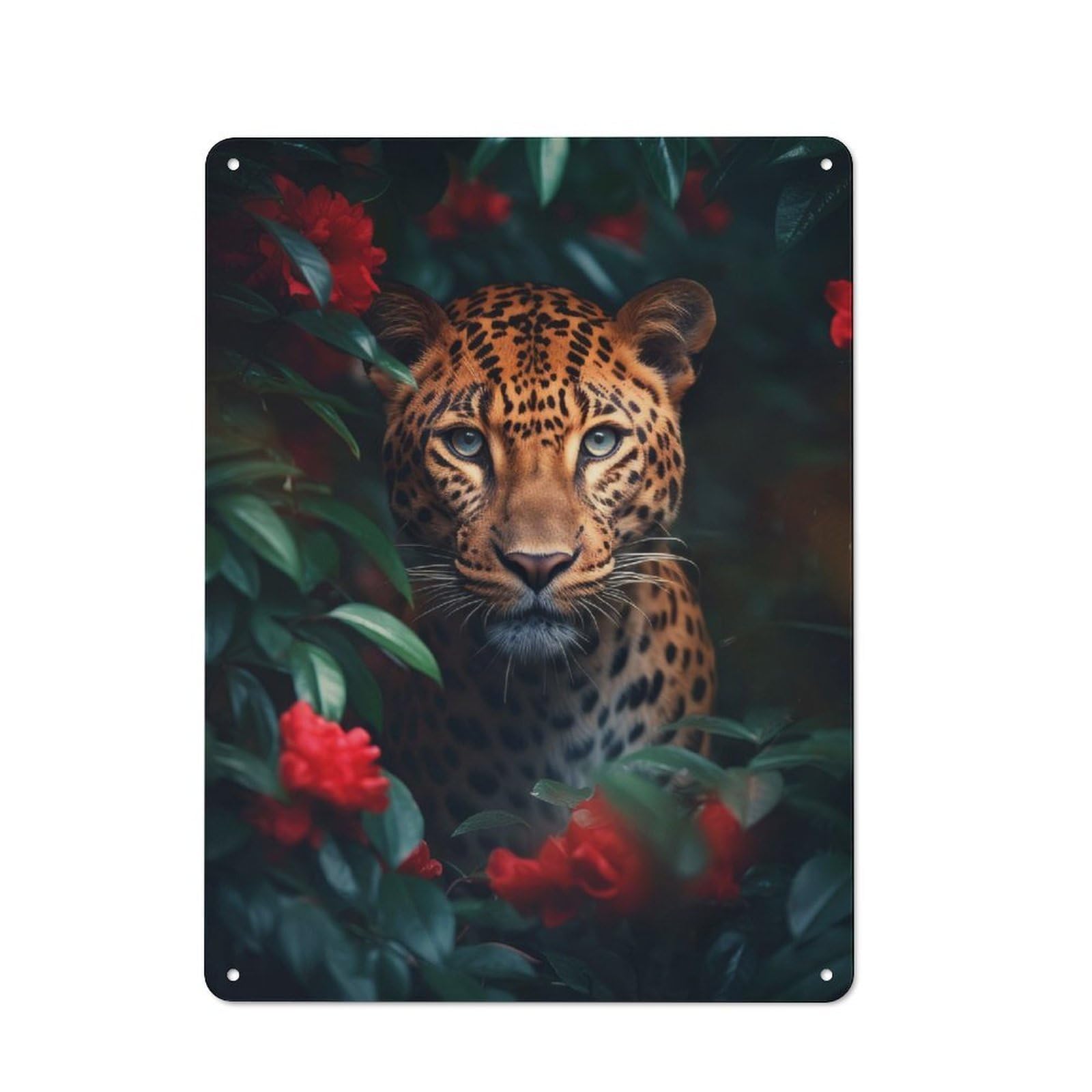 Junmoney Leopard Green Jungle Roses Retro Tin Sign 40X30cm For Lounge Or Reading Corner, Gift For Lounge Decor Fans During The Christmas Season