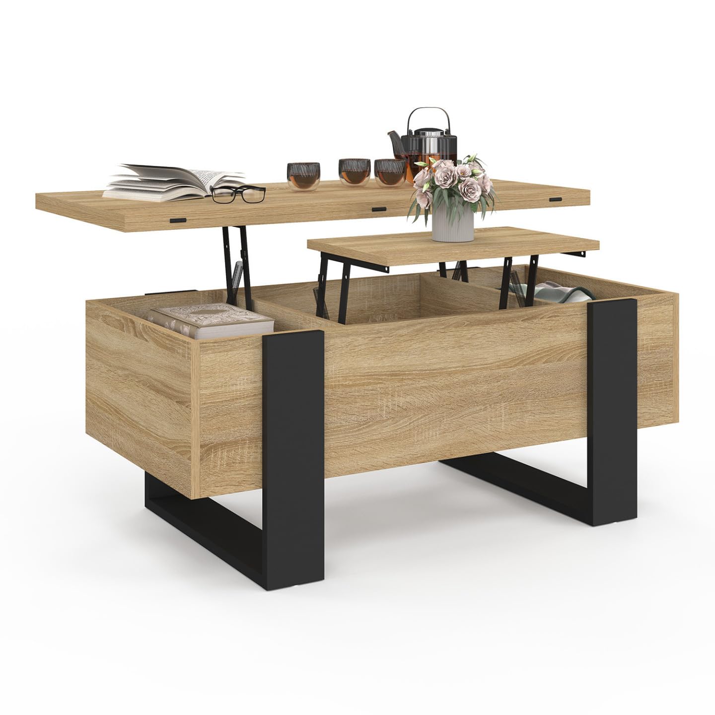 IDMarket - Mesita rectangular que se transforma en una mesa de comedor de diseño industrial PHOENIX