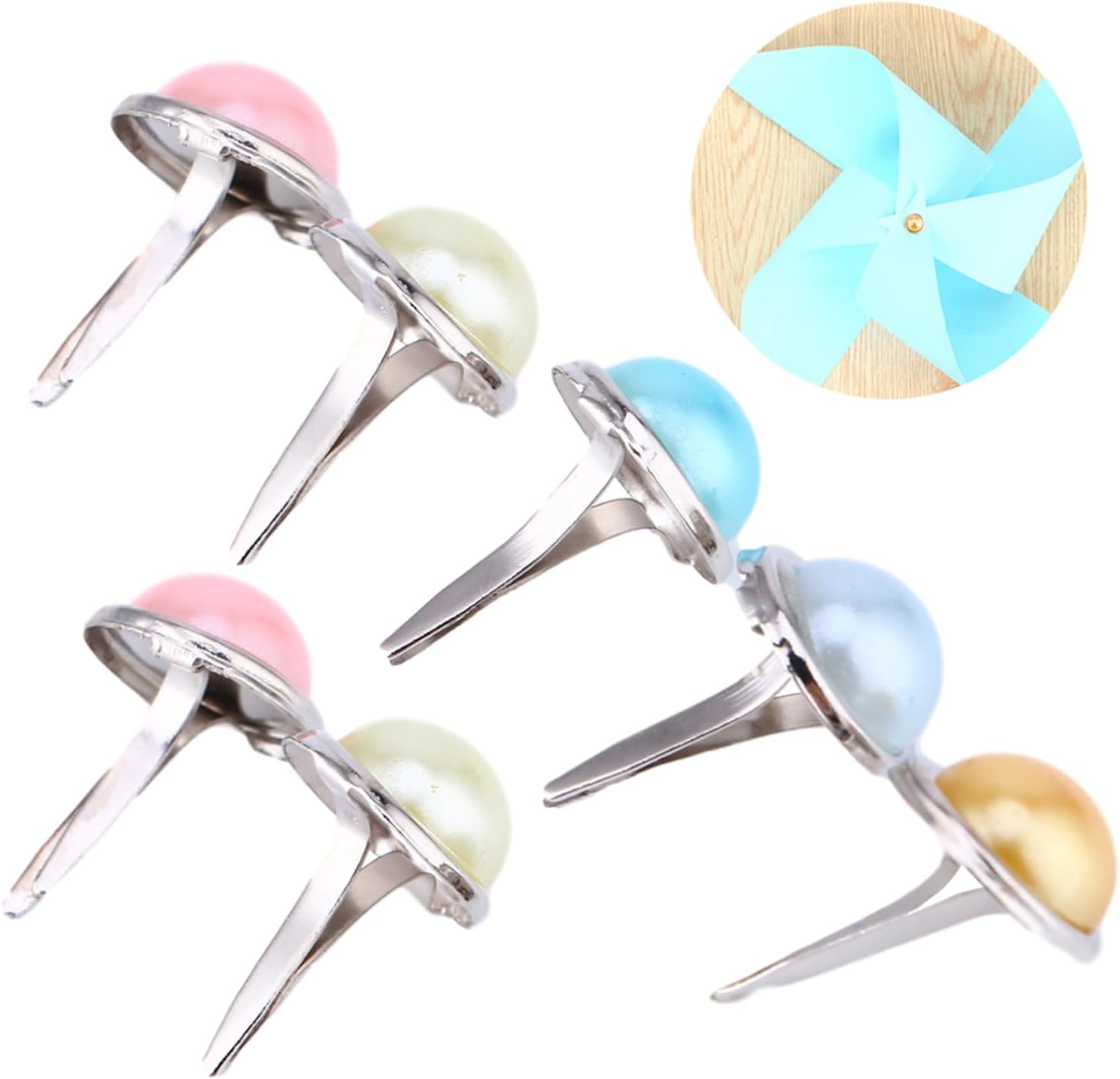 DECORNIJIA 50Pcs Decorative Mini Brads Paper Fasteners Durable Brads for Scrapbooking and Paper Crafts Pearl Design Random Colors Easy to Apply and Remove