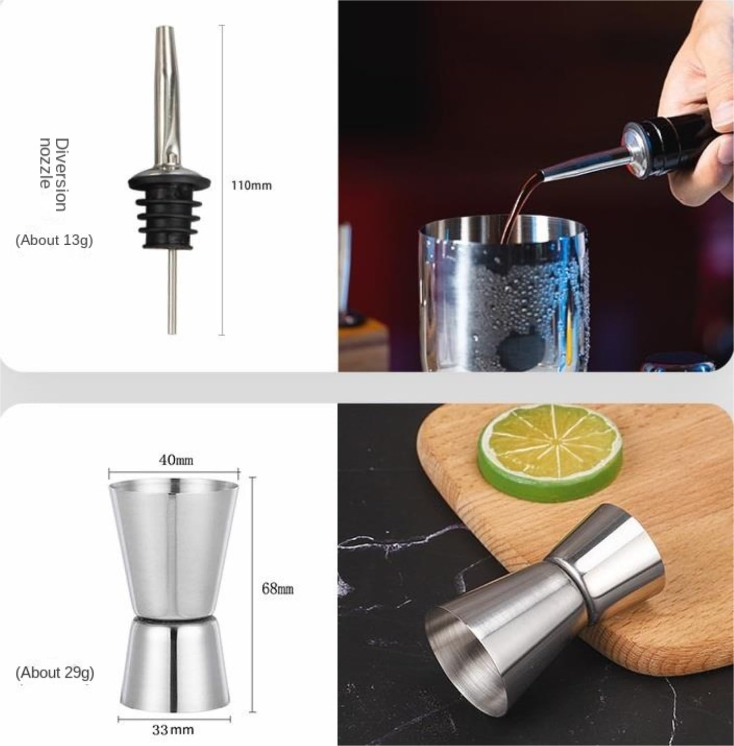 Juego de Cocktail Shaker Juego De Coctelera De 10 Piezas con Soporte De Bambú Juego De Barman De Acero Inoxidable Juego De Herramientas De Barra Coctelera Profesional Herramientas