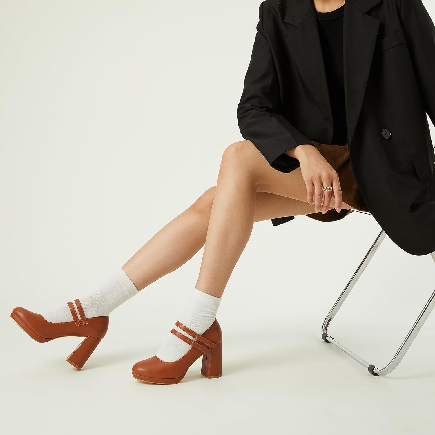 Trary Mary Jane Shoes Women Heels Platform Chunky Block High Heels with Double Strap Women's Pumps Comfortable Dress Pumps for Party Wedding Office Round Toe Heel Shoes - Image 2