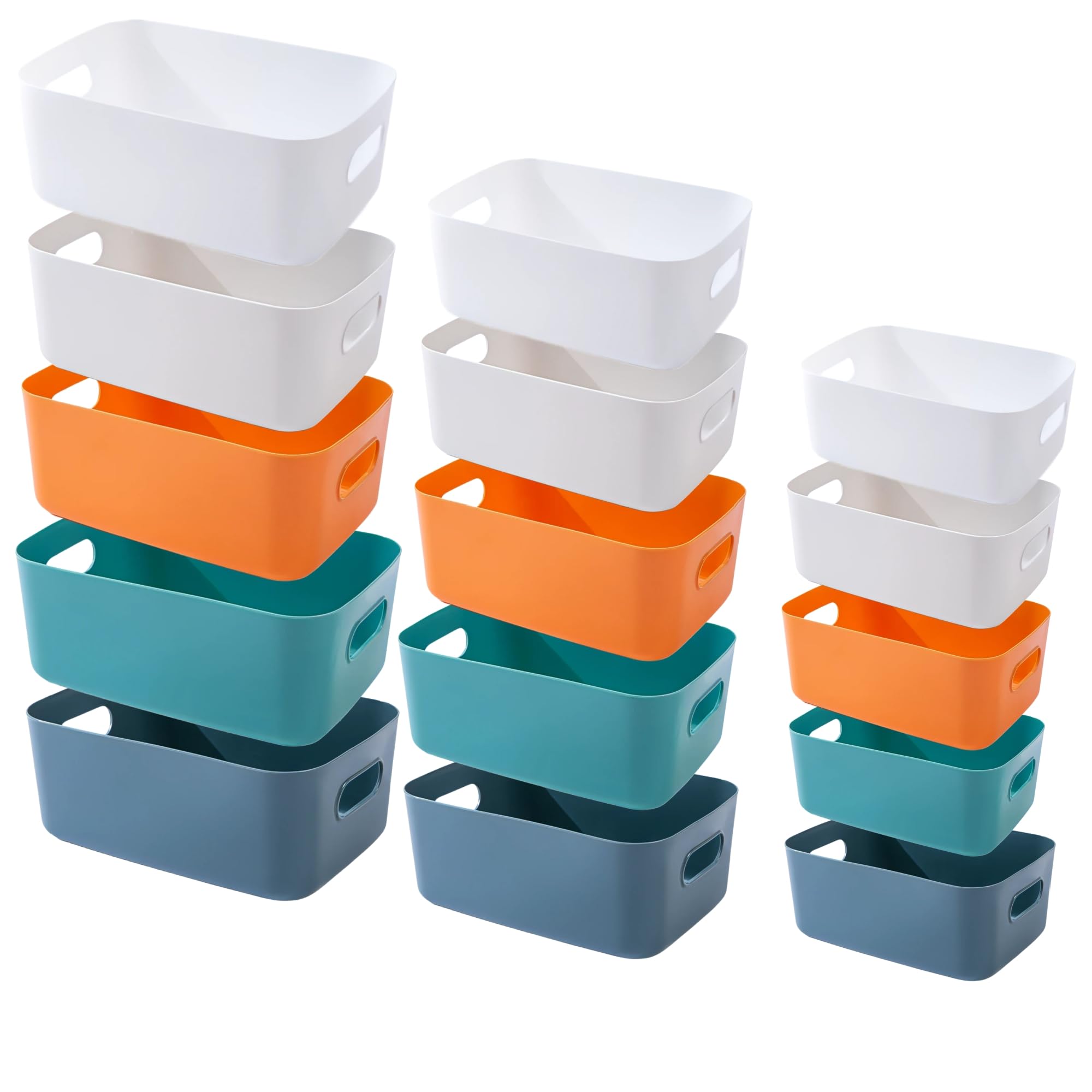 Lot de 5 Paniers Boîtes de Rangement en Plastique avec Poignées,Paniers de Rangement Empilables pour la Cuisine,Paniers & Boîtes de Rangement Cuisine Salle de Bain (Couleurs mélangées, 20+25+30 cm)