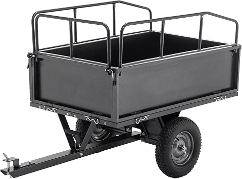 Heavy Duty ATV Utility Trailer Dump Cart, 17 Cubic Feet 600 lbs Yard Garden Trailer Pull Behind Dump Trailer with Removable Sides & All Terrain Tires for Lawn Tractor Garden