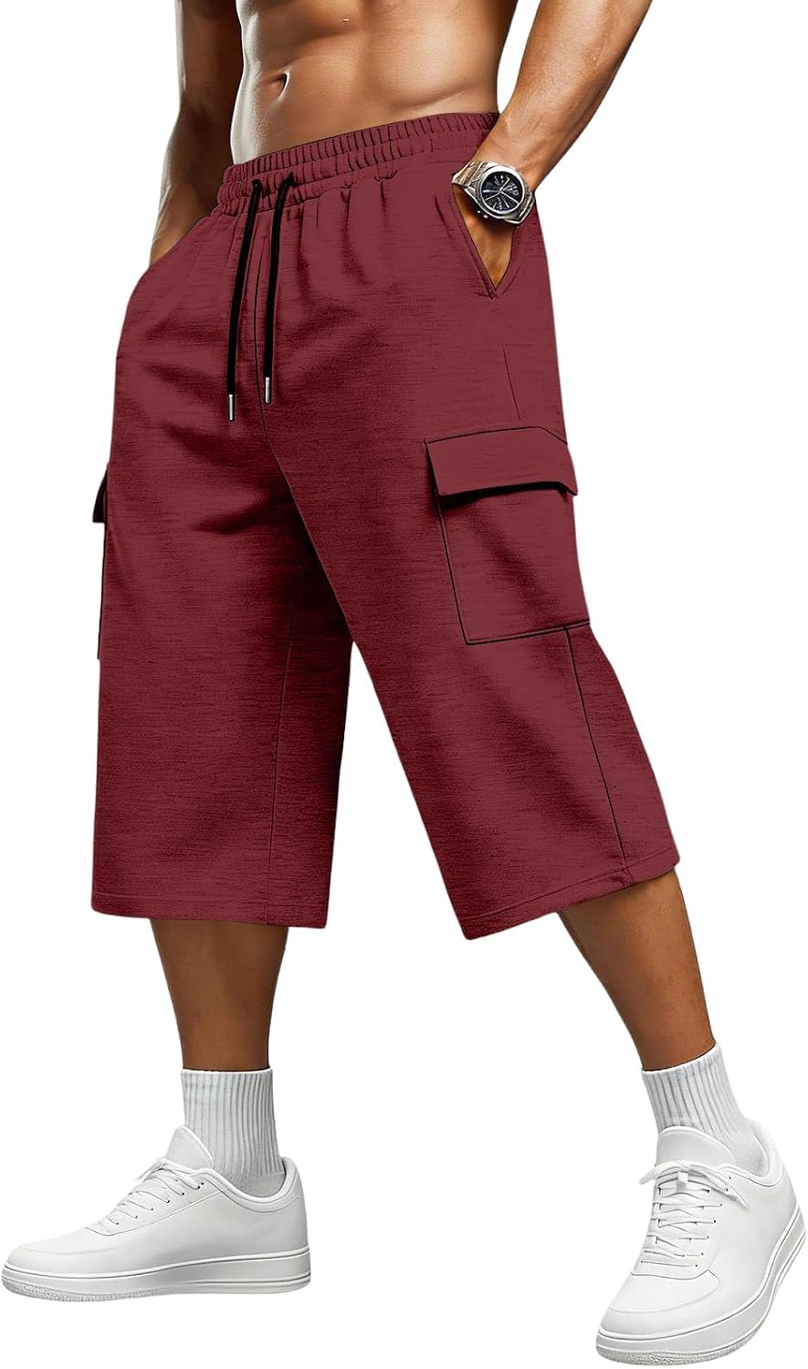Ymosrh Mens Sweat Cargo Shorts Below The Knee Lightweight Casual Summer Outdoor Hiking Jogging Long Shorts, S-3XL