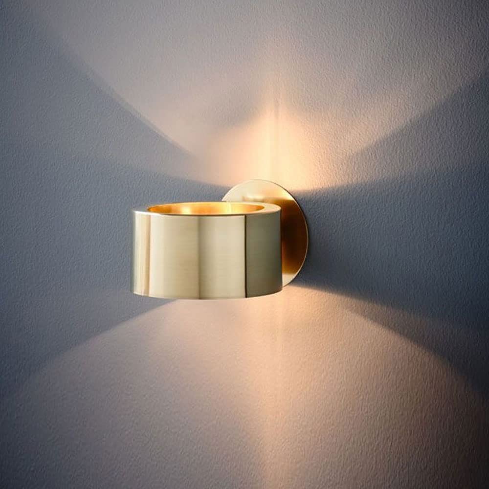 TOTLAC Brushed Gold Up Down Wall Sconce Fixture Indoor Modern Wall Light E27 Cylinder Ring Wall Mount Lamp Hallway Wall Lighting for Stairway Bedroom Bedside Movie Theater Porch Entrance