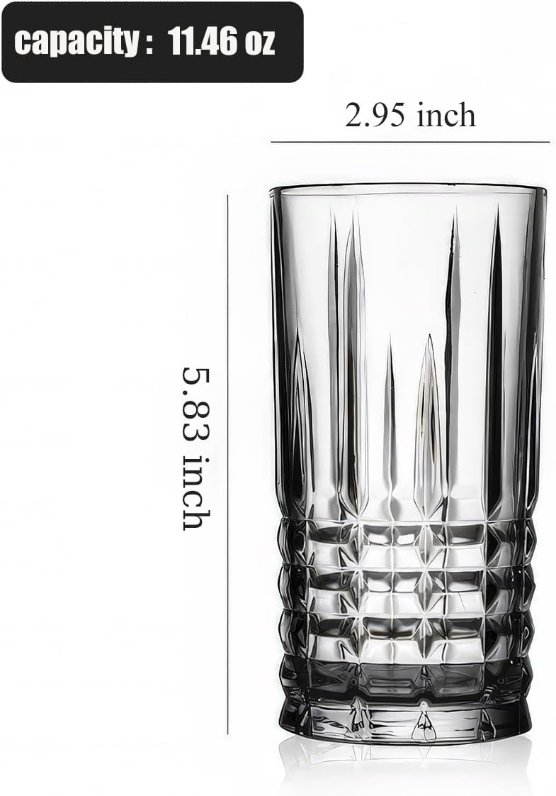 6-Piece Crystal Highball and Collins Glasses Drinking Set – 15 oz Large Capacity, Elegant Crystal Glassware, Perfect for Multipurpose Use with Water, Coffee, Beer, Cocktails, and More (Style-B)