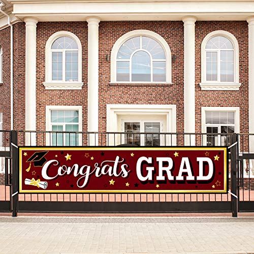 Image of Maroon Graduation Banner 2025 Congrats Grad Banner Graduation Party Decorations Fabric Grad Backdrop for 2025 High School or College Graduates Party Supplies