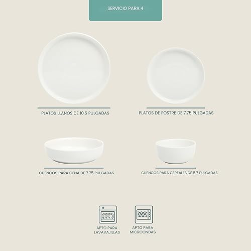 Miniatura 2 de Gibson Home Oslo - Juego de vajilla de porcelana resistente a las virutas y a los arañazos, servicio para 4 personas (16 unidades), juego de platos