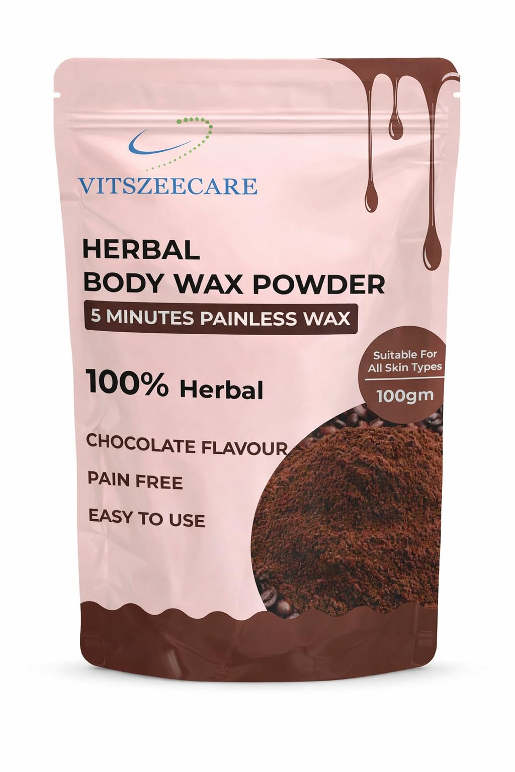 vitszeecare chocolate flavour pure full body wax powder 100gm for facial hair removal/face for women/girl/men