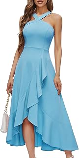 Halter Cocktail Women Dresses Prom Formal Wedding Bridesmaid Dress Ruffled Maxi Hi-Lo Evening Party 2025 Dress - Buy now