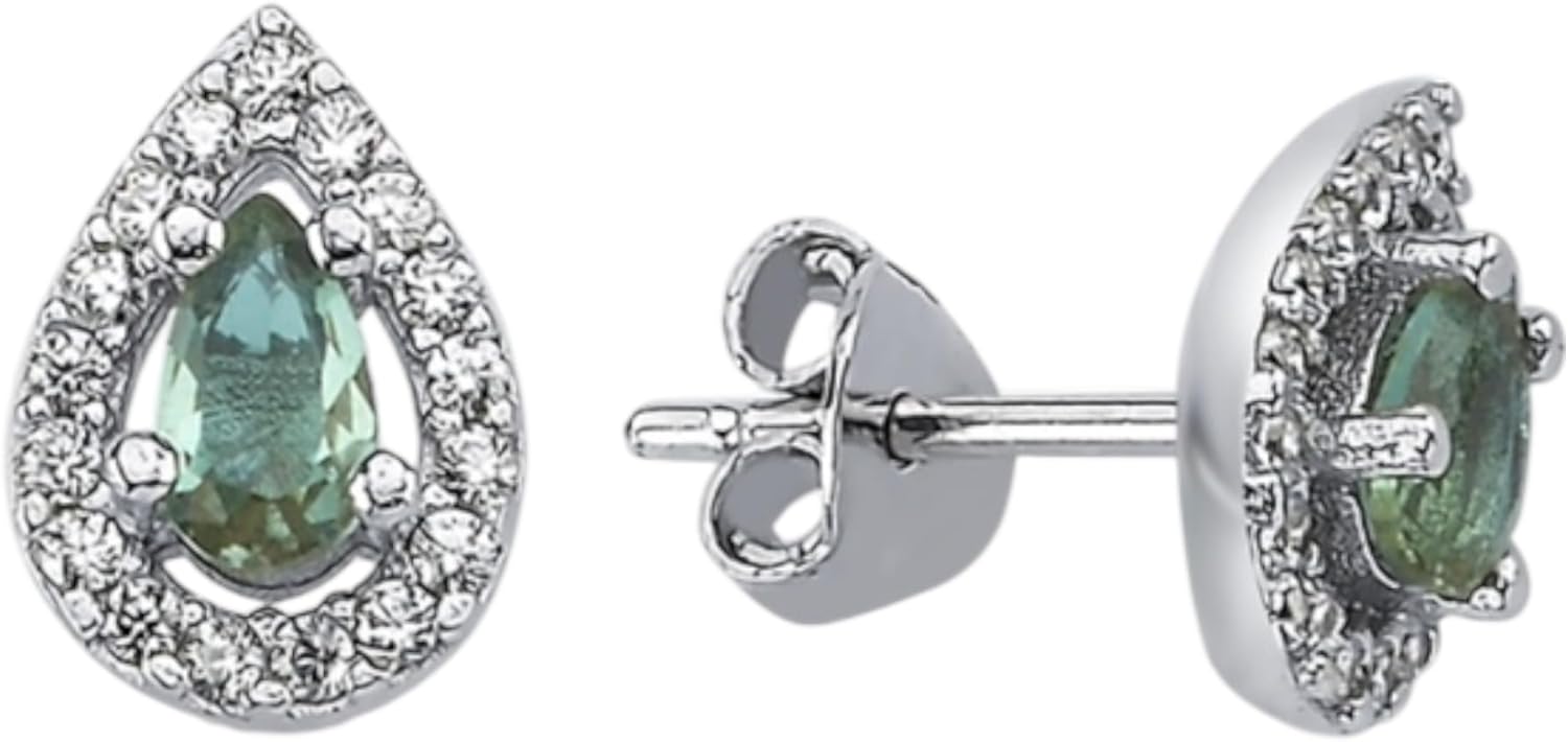 GARVIS Zultanite Drop CZ Stud Earrings; Rhodium Plated Premium 925 Sterling Silver Studs: Color Changing Diaspore Gemstone: For Women - Anniversary, Valentine’s Day, Birthday, Christmas, Hypoallergenic Jewelry Gift; Rare Turkish Zultanite Gemstone - 5x7 mm