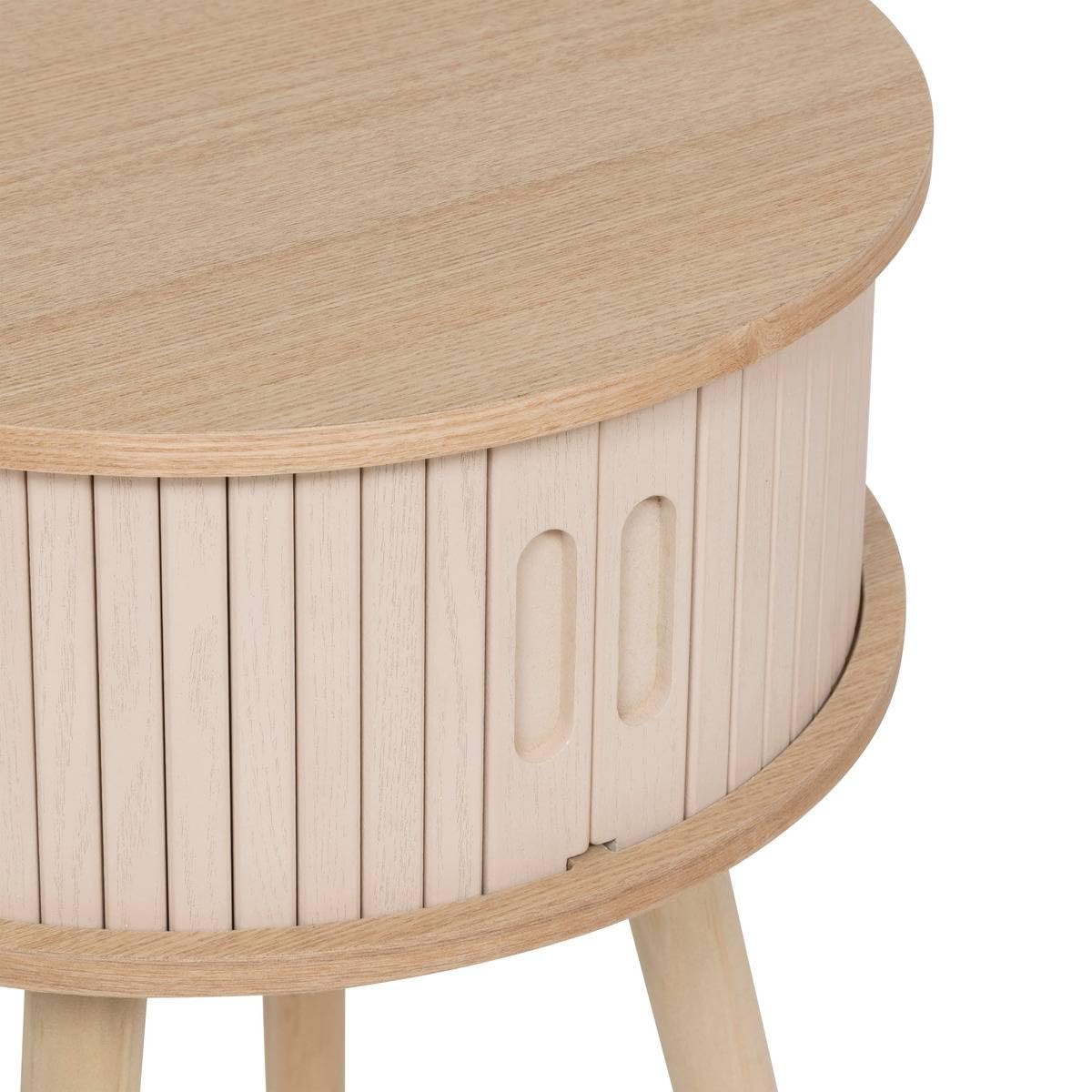 Table d'appoint Table de Chevet 2 Portes Effet Lattes Beige crème H 54 cm - Atmosphera