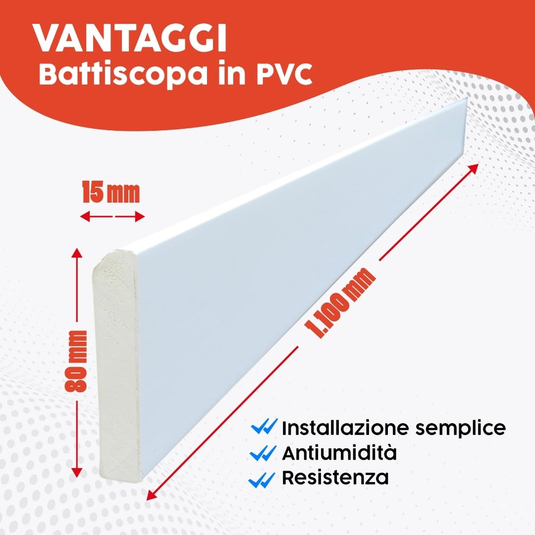 Pack 5 Battiscopa in PVC 110cm | Zoccoletto Battiscopa Bianco Antiumidità | Battiscopa PVC Resistente & Facile da Installare