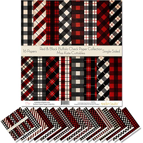 Pattern Paper Pack - Red & Black Buffalo Check - Christmas - Scrapbook Specialty Paper Single-Sided 12