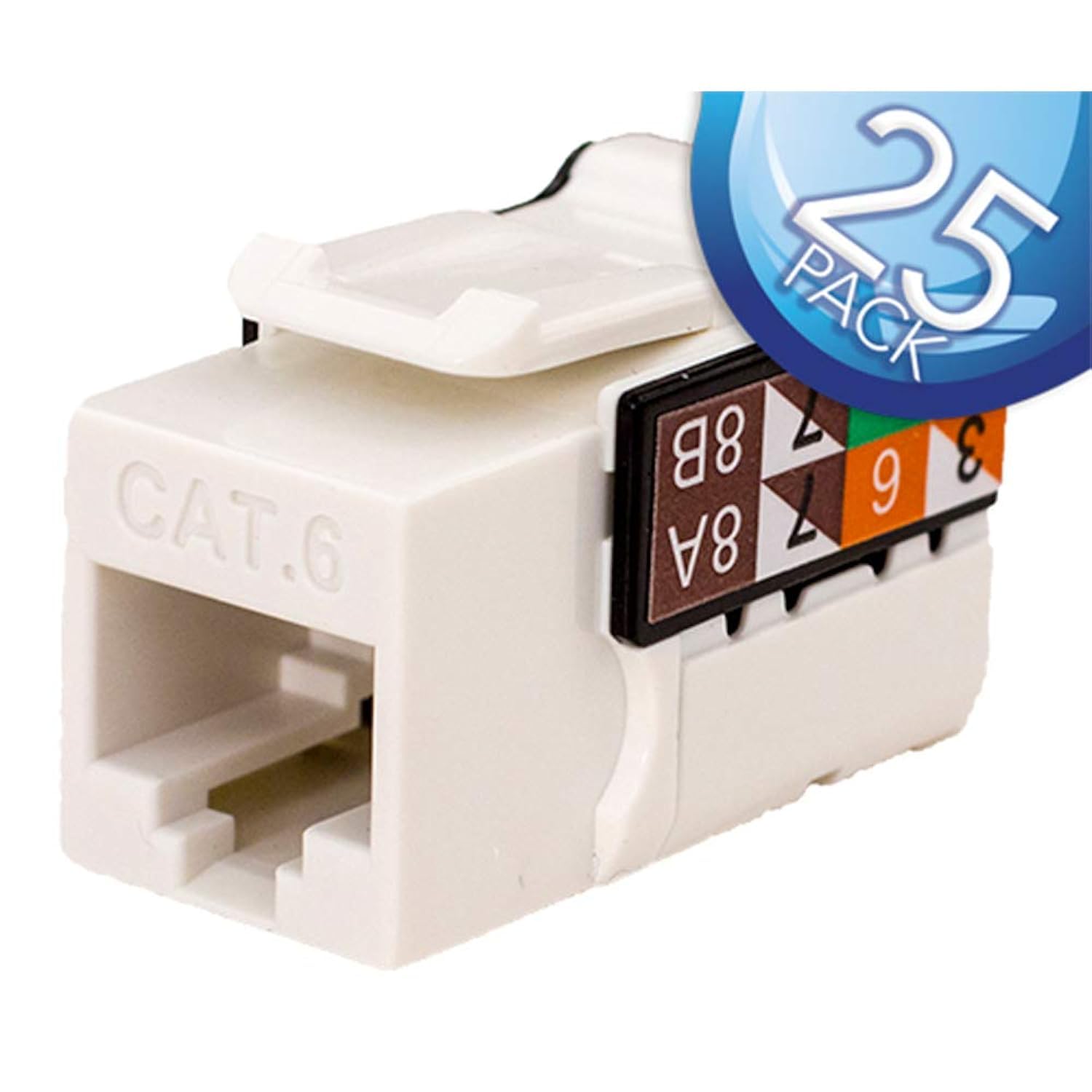 VC VERTICAL CABLE Vertical Cable V-MAX Cat6 Keystone Jack - White - 25 Pack
