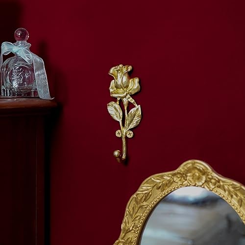 Miniatura 4 de SOFFEE DESIGN 2 ganchos individuales dorados con diseño de rosas 3D, estilo retro adornado para decoración de pared de habitación, abrigo, sombrero,