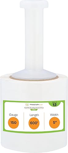 Vista 26 de PSBM - Mini envoltura elástica con asa, paquete de 18, 3 pulgadas x 1000 pies, calibre 80, transparente, película adhesiva de plástico pequeña