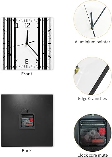 Miniatura 2 de Reloj de pared de madera con rayas negras, silencioso, sin tictac, estilo granja, línea negra, reloj de pared cuadrado, funciona con pilas, reloj
