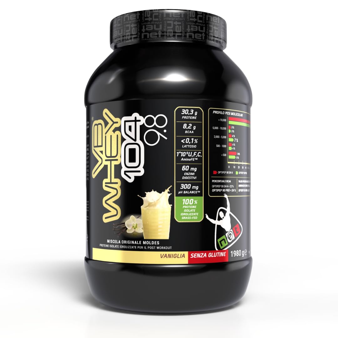 Net Integratori VB WHEY 104 9.8 Optipep - 1980g Vaniglia - Proteine Isolate Idrolizzate per via Enzimatica Con EAA e BCAA - Massimizza Sintesi Proteica Crescita e Mantenimento Muscolare