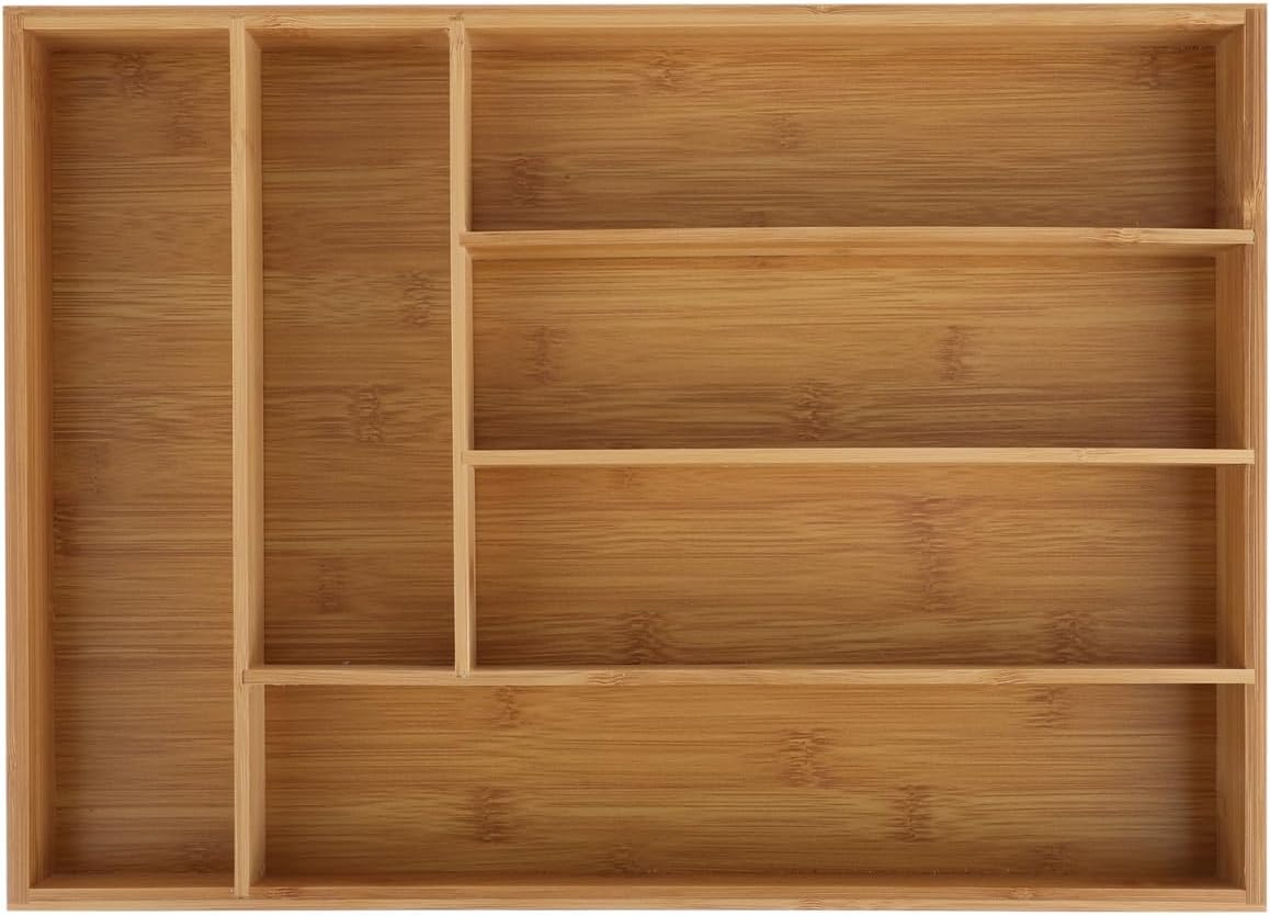 Cutlery Tray Organizer with 6 Compartments, Drawer Storage Box for Kitchen Utensils, Natural Flatware Holder Suitable for Kitchen Drawer Organization and Tableware Storage