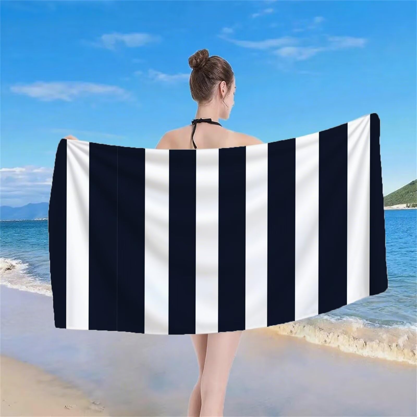 Serviette de Plage XXL 90x180 cm Anti Sable et Séchage Rapide mikrofibra Drap de Plage Serviette de Bain Grande Taille Drap de Bain pour Homme Femme Voyages Natation Camping Pique Nique Bande S-467