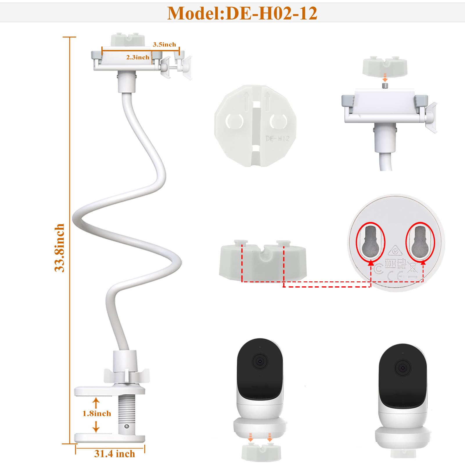 Derebir Baby Camera Monitor Holder Compatible with Owlet Camera Baby Flexible Baby Monitor Mount Stand (33.9 inch) - Image 2