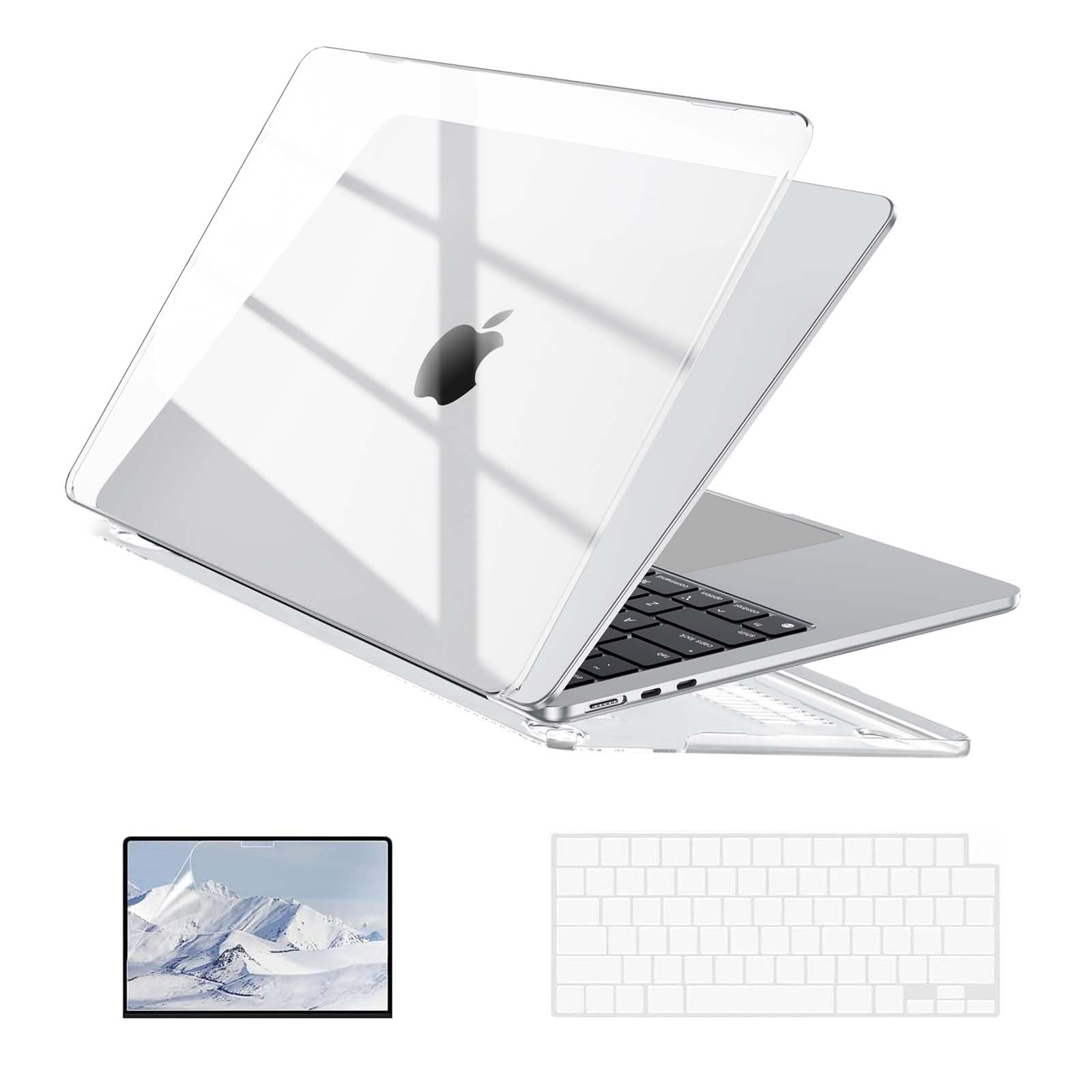 EooCoo Hard Shell Case Compatible for Apple MacBook Air 13.6 inch 2026 2025 2024 2022 M4 A3240 M3 A3113 M2 A2681 with Touch ID,Mac Laptop Case Cover&Keyboard Skin Cover&Screen Protector-Crystal Clear
