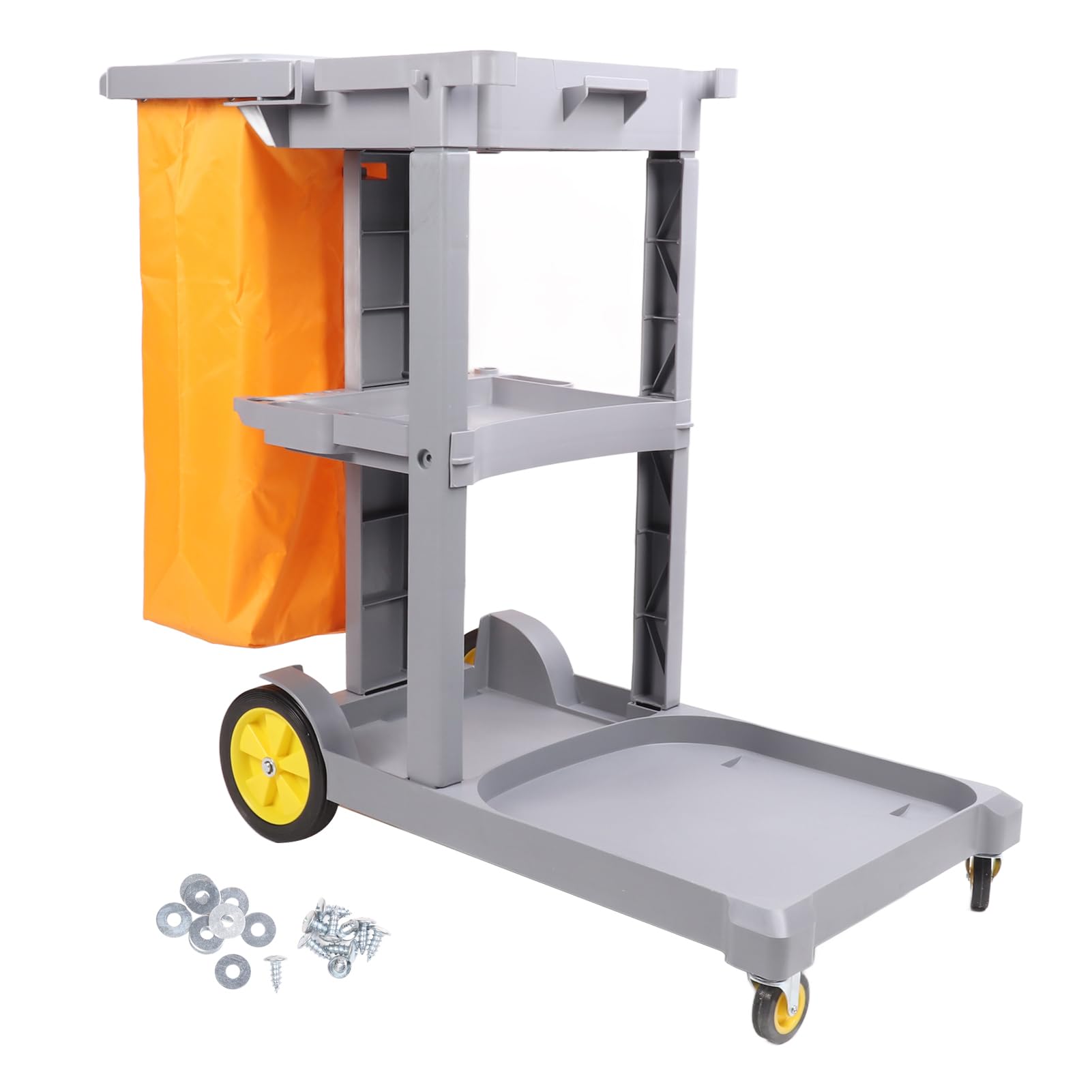 Carrello per Pulizie Carrello per Pulizia Commerciale Multifunzionale Grigio per Hotel Aeroporti Facile da Spostare in Plastica a 3 Livelli