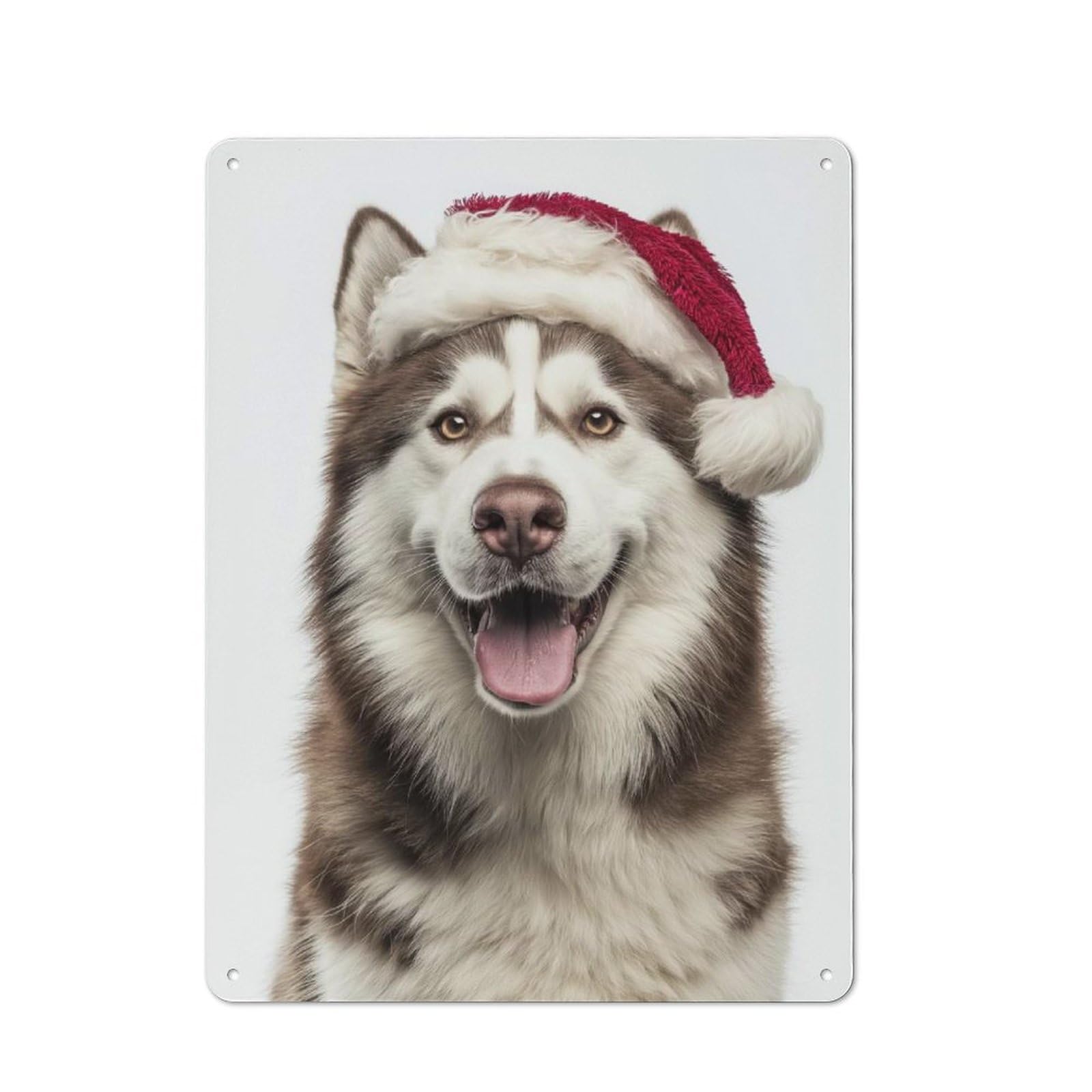 Junmoney Siberian Husky Dog With Santa Hat Tin Wall Plaque 40X30cm With For Living Room Or Hallway, For Garage, Workshop And Man Cave Decoration