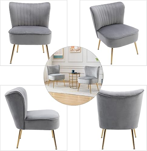 Miniatura 3 de DUOMAY Juego de 2 sillas decorativas modernas de terciopelo con patas doradas, silla lateral con respaldo alado para sala de estar, dormitorio,