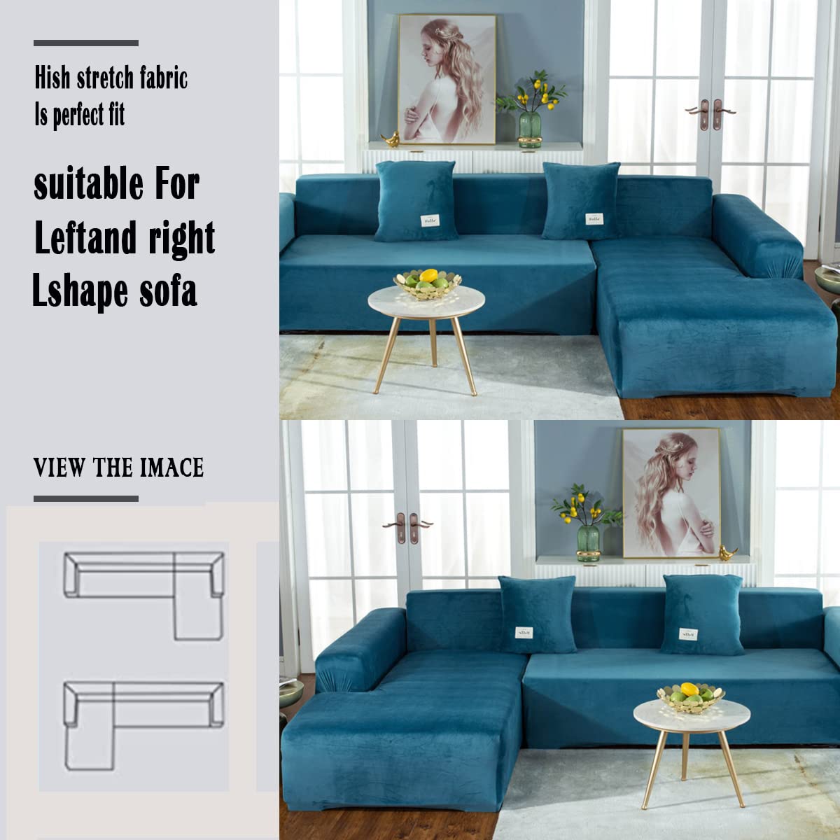 Sofabezug für 4 Sitze, Sektional-Couchbezüge, 1 Stück, L-förmige Sofabezüge, Möbelschutz, Stretch-Couchbezug, Cyan