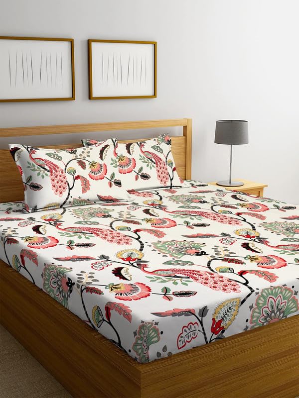 Premium Cotton Flat Double Bedsheets with 2 Regular Size Pillow Covers | Double Bed Breathable | Wrinklefree | Ultrasoft 210 tc Supersoft Floral | 90×90 Inches, Green Pickok Printed