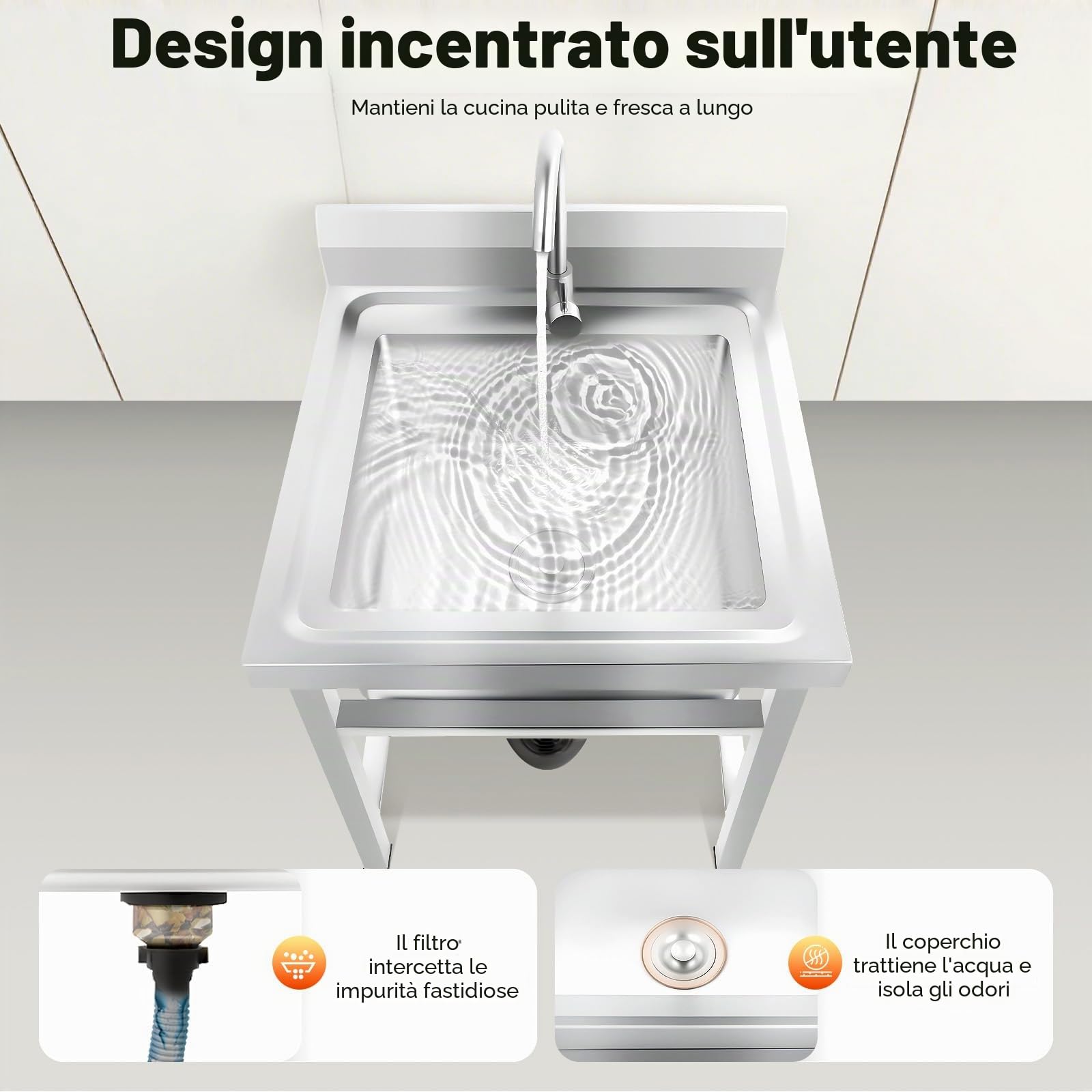 Generico Lavello Indipendente in Acciaio Inox 1 lavabo lavello Esterno con rubinetti Caldi e Freddi e Altri Accessori lavello Ristorante Commerciale per Esterno Interno Cucina Ristorante 93