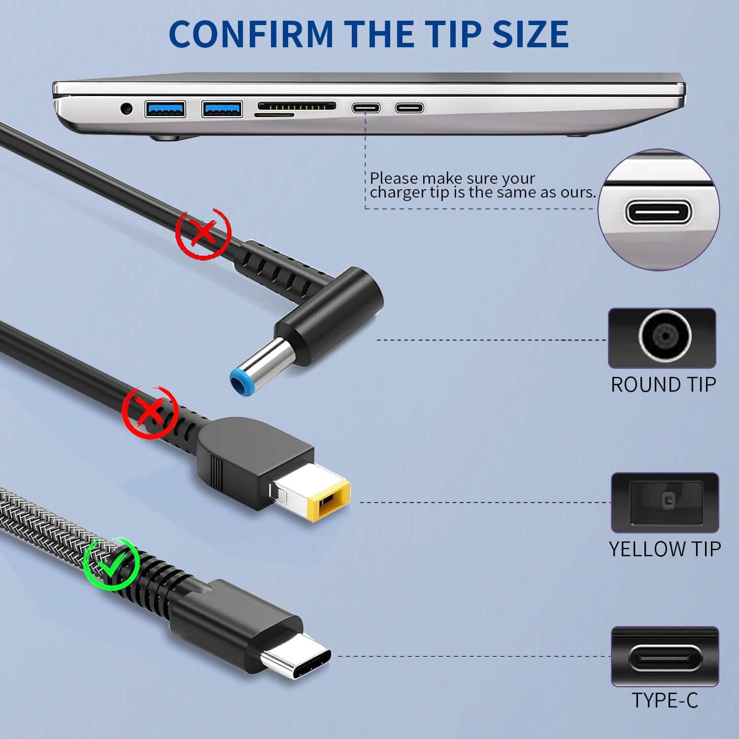 Nuevo cargador delgado de 65 W USB C para laptop compatible con cargador de portátil HP USB C, Envy X360, Spectre X360, Elitebook X360, Elite X2, Elitebook 840, ZBook, cargador rápido de viaje ProBook 3